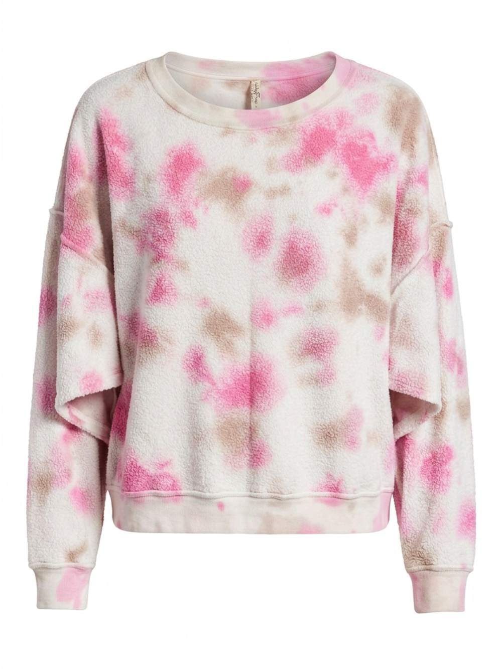 Free People Pink, White & Tan Tie-Dye Crew Sweatshirt